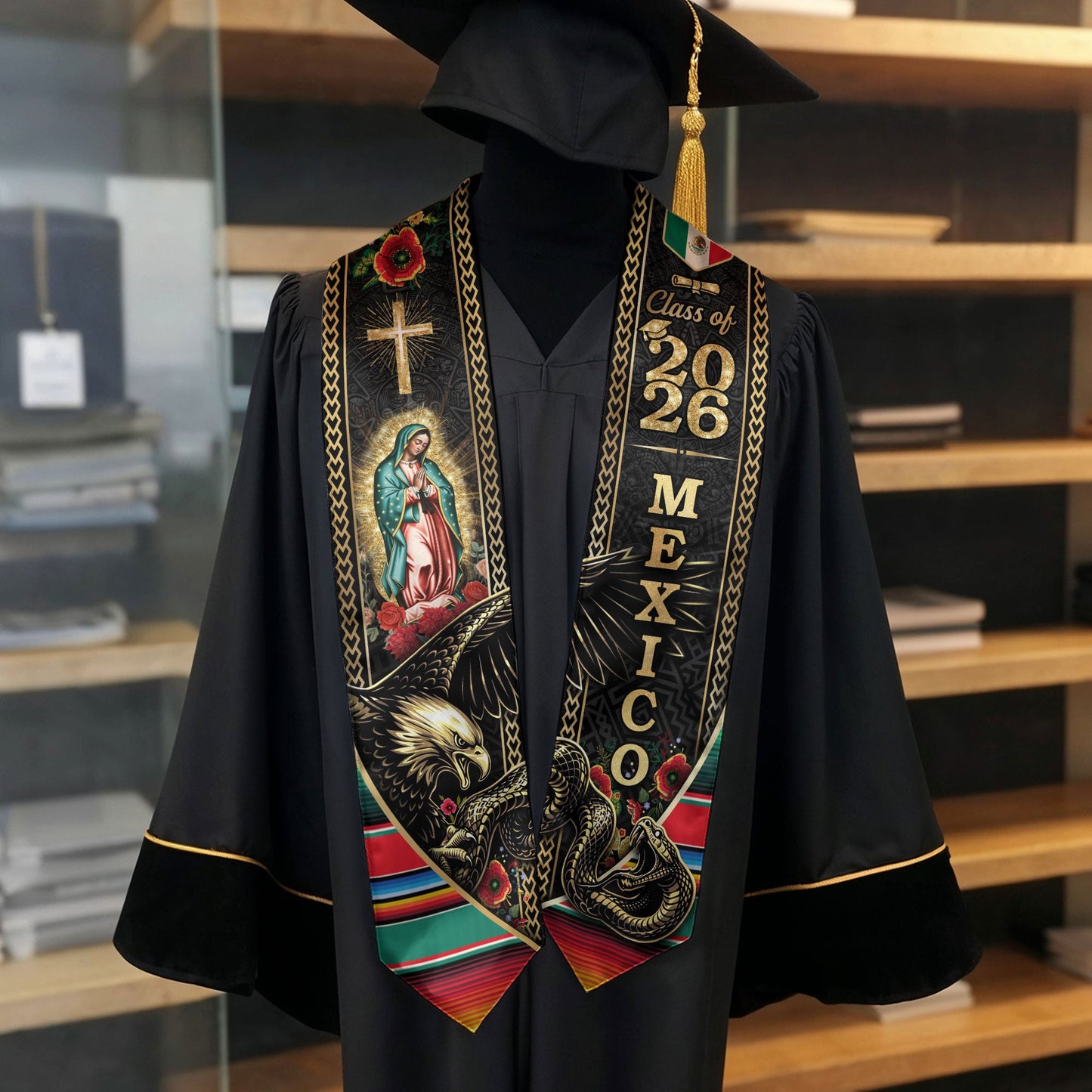 Class of 2026 Graduation Stole Mexico Eagle Guadalupe Hispanic Sash Cultural Gift