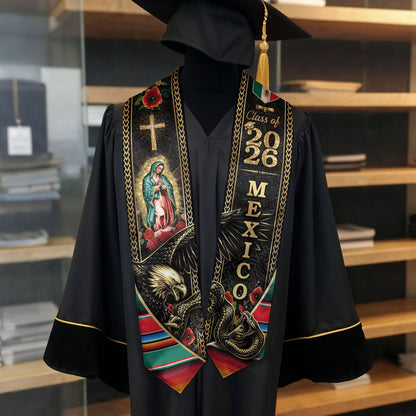 Class of 2026 Graduation Stole Mexico Eagle Guadalupe Hispanic Sash Cultural Gift
