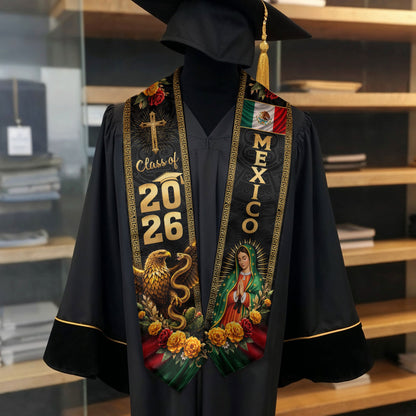 Mexican Graduation Stole Class of 2026 Mexican American Flag Sash Stoles for Graduation