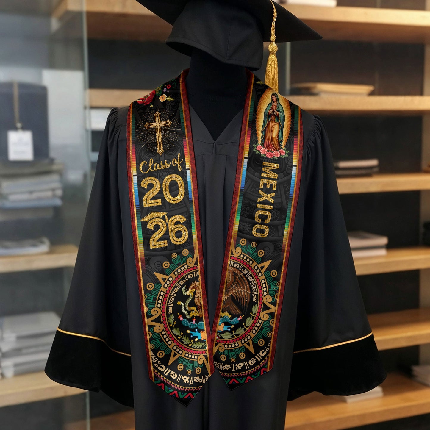 Mexican Sash Graduation Stole Class of 2026 Mexican American Flag Stoles for Graduation