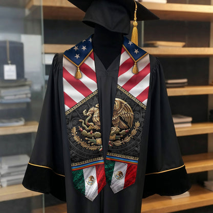 Mexican American Graduation Stole - Aztec Eagle Heritage Sash Gift