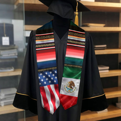 Mexican Heritage Graduation Stole - Aztec Eagle & Pyramid Heritage Sash