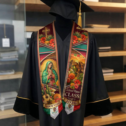 Mexico Graduation Stole Custom 2026 Guadalupe Aztec Eagle Serape Sash Gift