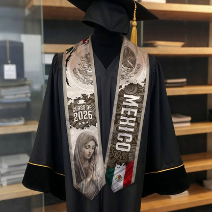 Mexico Graduation Stole Class of 2026 Virgin Mary Guadalupe Heritage Sash Gift