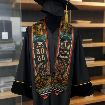 Mexican Heritage Graduation Stole 2026 - Serape & Aztec Pyramid Graduation Sash