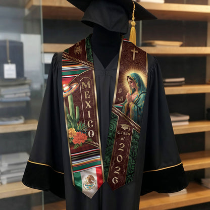 Mexican Heritage Graduation Stole 2026 - Cactus & Sombrero Mexico Graduation Sash