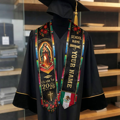 Custom Name School Mexico Graduation Stole 2026 - Mexican Pride Serape Cross Sash