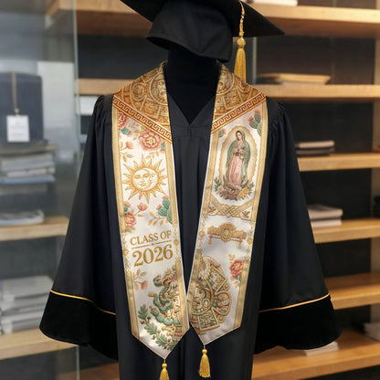 Mexico Graduation Stole Class of 2026 Sun Moon Virgin Guadalupe Floral Tassel Sash