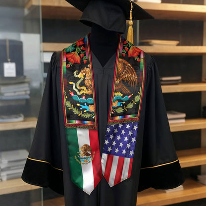 Mexican American Graduation Stole - Eagle Serpent Flag Sash Cultural Pride
