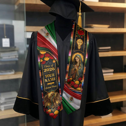 Mexico Graduation Stole 2026 Personalized Virgin Mary Eagle Rose Heritage Sash