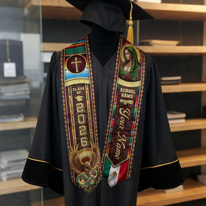 Custom Mexican Graduation Stole 2026 Virgin Mary Eagle Cross Name School Sash