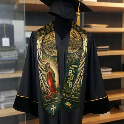 Mexico Graduation Stole 2026 Virgin Mary Aztec Calendar Personalized Heritage Sash