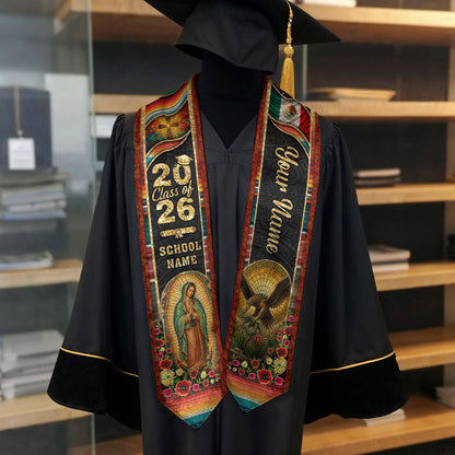 Mexico Graduation Stole 2026 Virgin Mary Eagle Serape Personalized Heritage Mosaic Sash