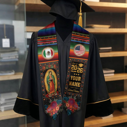 Mexico Serape Graduation Stole Custom Name 2026 Mexican American Grad Gift Sash