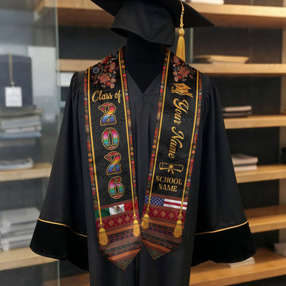 Custom Mexican American Grad Stole Class of 2026 Embroidered Style Graduation Sash