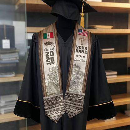 Mexico Graduation Stole 2026 Chichen Itza Aztec Pyramid Personalized Mexican Sash