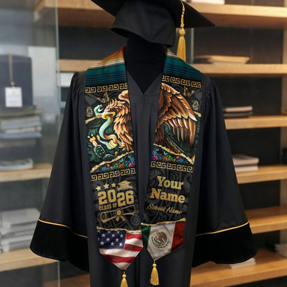 Custom Aztec Eagle Mexico Graduation Stole Tassel Class of 2026 Mexican American Sash