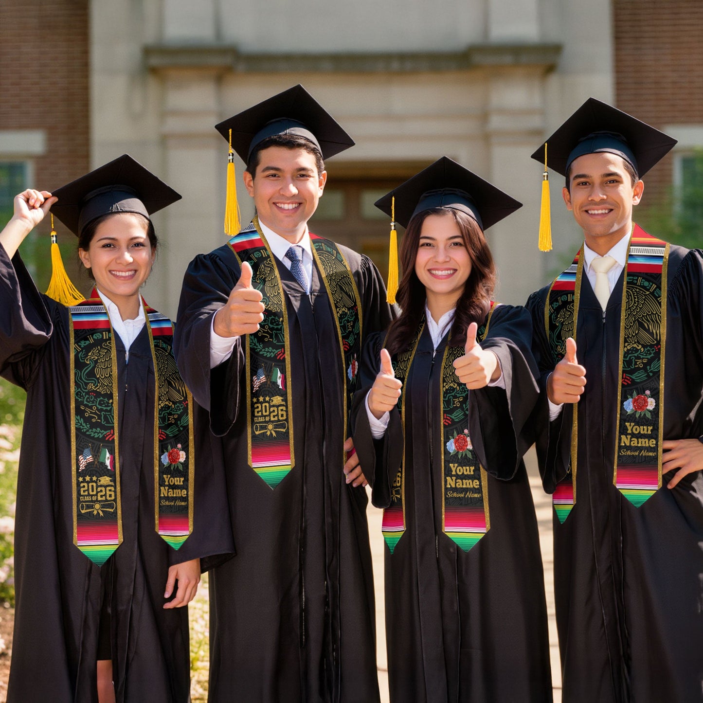 Mexican Graduation Stole 2026, Customized Sash, Mexican American Flag, Mexico Stole