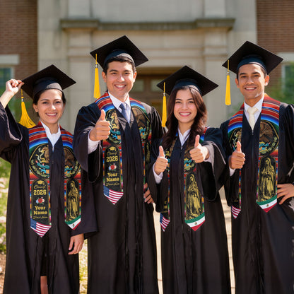 Class of 2026 Heritage Graduation Stole – Personalized USA & Mexico Sash with Golden Virgen & Eagle Crest