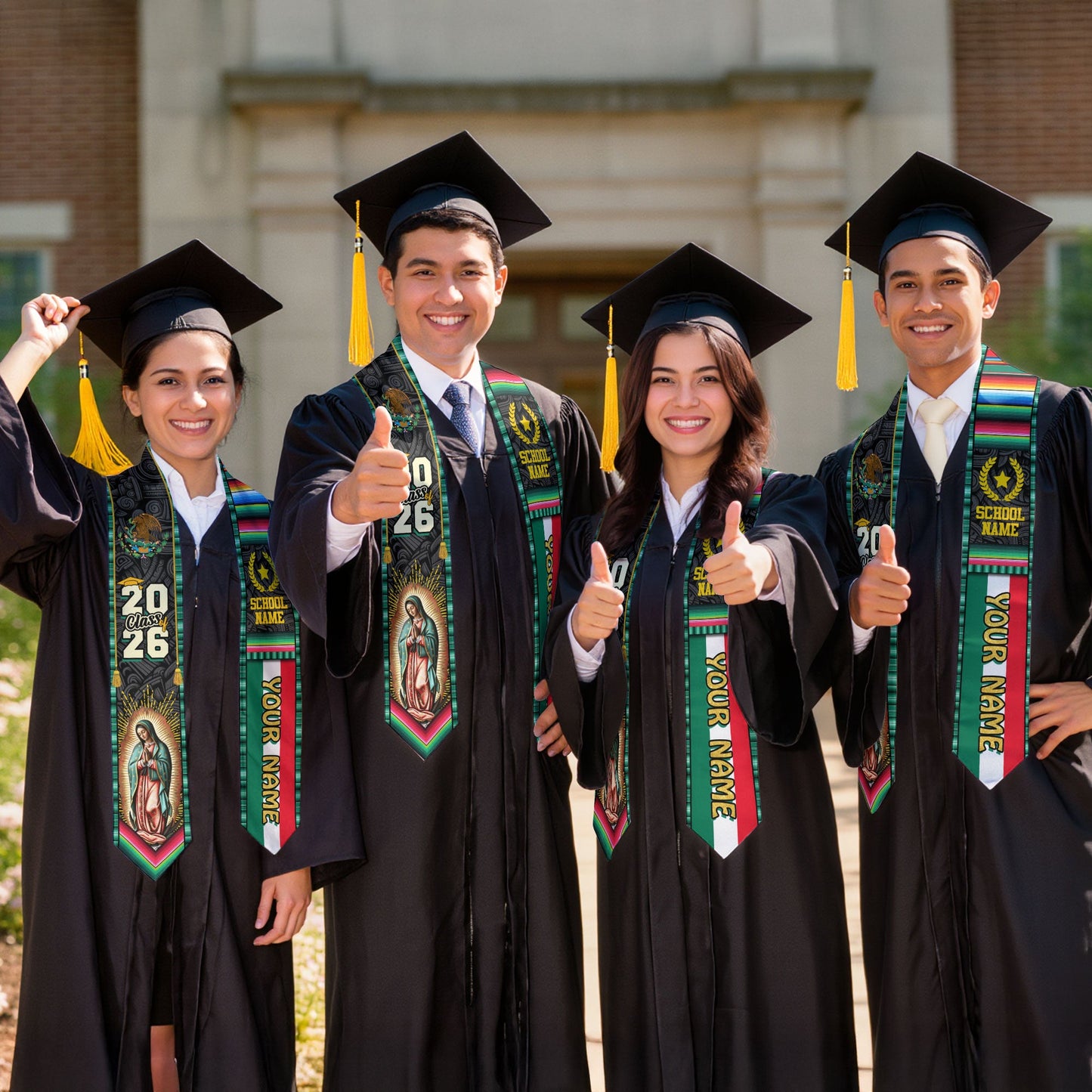Custom Class of 2026 Virgen de Guadalupe Graduation Stole – Personalized USA Mexico Heritage Senior Sash