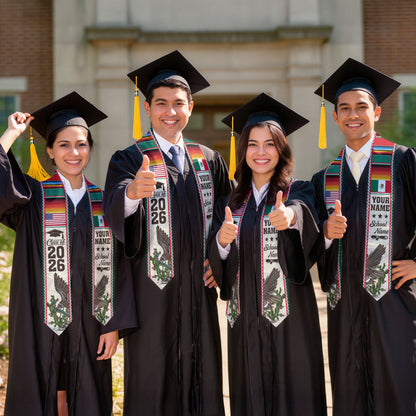 Custom Mexican Graduation Stole Mexico USA Flag Eagle Serape Class 2026