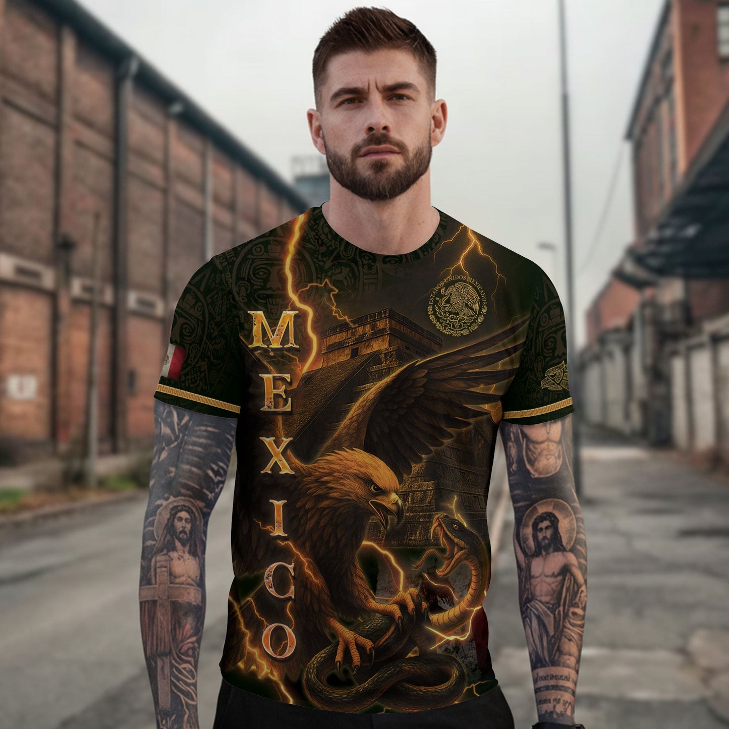 Mexico Eagle Serpent Lightning Aztec Pyramid Heritage Warrior Pride Power Shirt