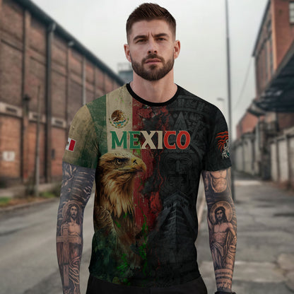 Mexico Flag Eagle Head Aztec Warrior Dark Art Legacy Pride Men's Shirt