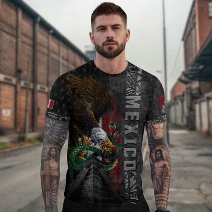 Mexico Flag Eagle Serpent Aztec Pyramid Heritage Pride Grunge Warrior Shirt