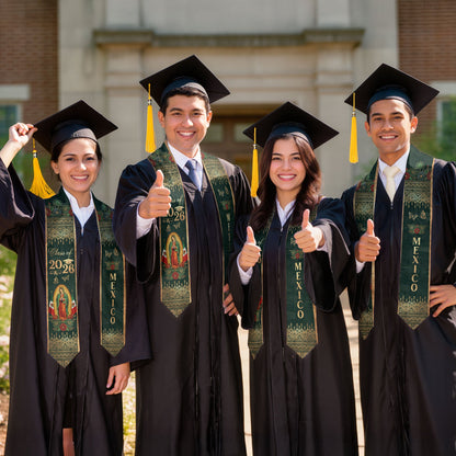 Mexico Roots Emerald Graduation Stole Virgen & Tradition Class of 2026