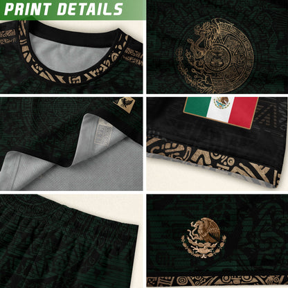Mexico Heritage Dark Green Gold Vintage Athletic Aztec Calendar Soccer Jersey