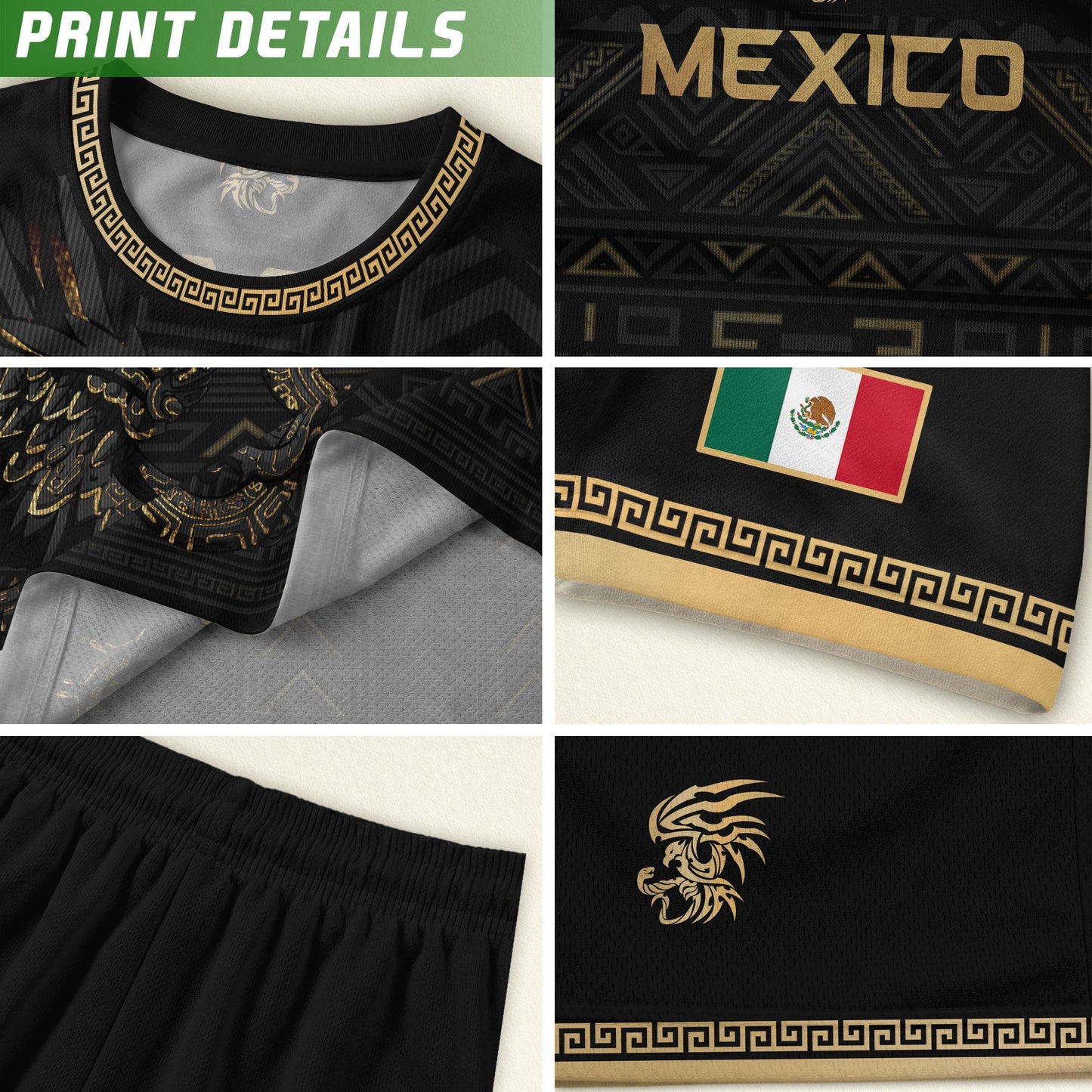 Mexico Heritage Orgullo Mexicano Black Gold Aztec Quetzalcoatl Pyramid Soccer Jersey