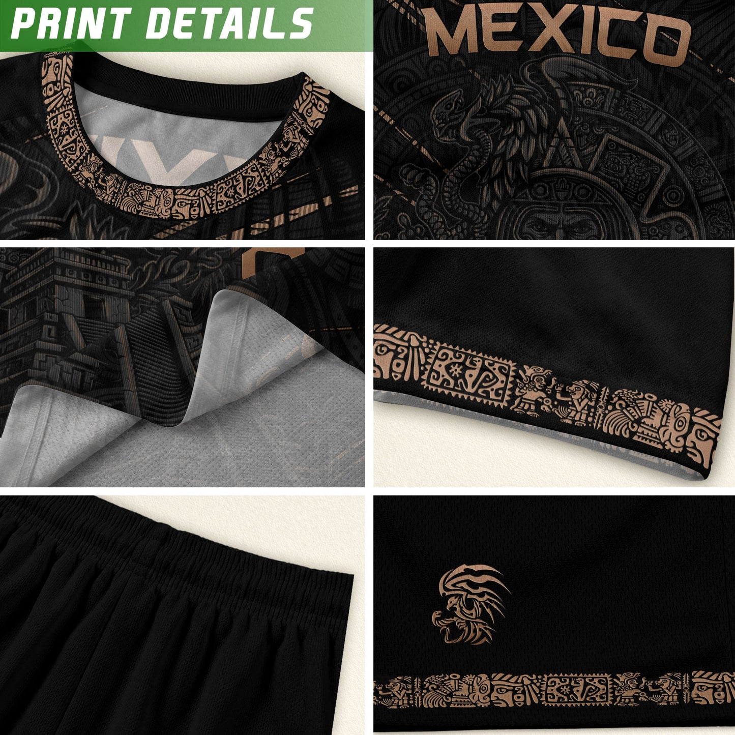 Mexico Heritage Orgullo Mexicano Black Aztec Pyramid Calendar Vintage Soccer Jersey