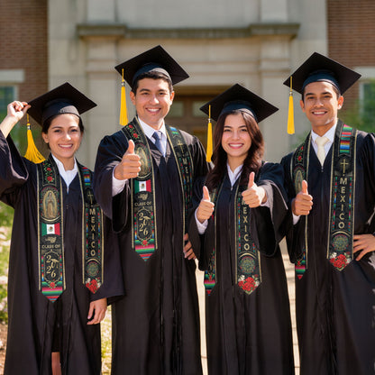Mexico Graduation Stole Class of 2026, Virgin Mary & Aztec Calendar Heritage