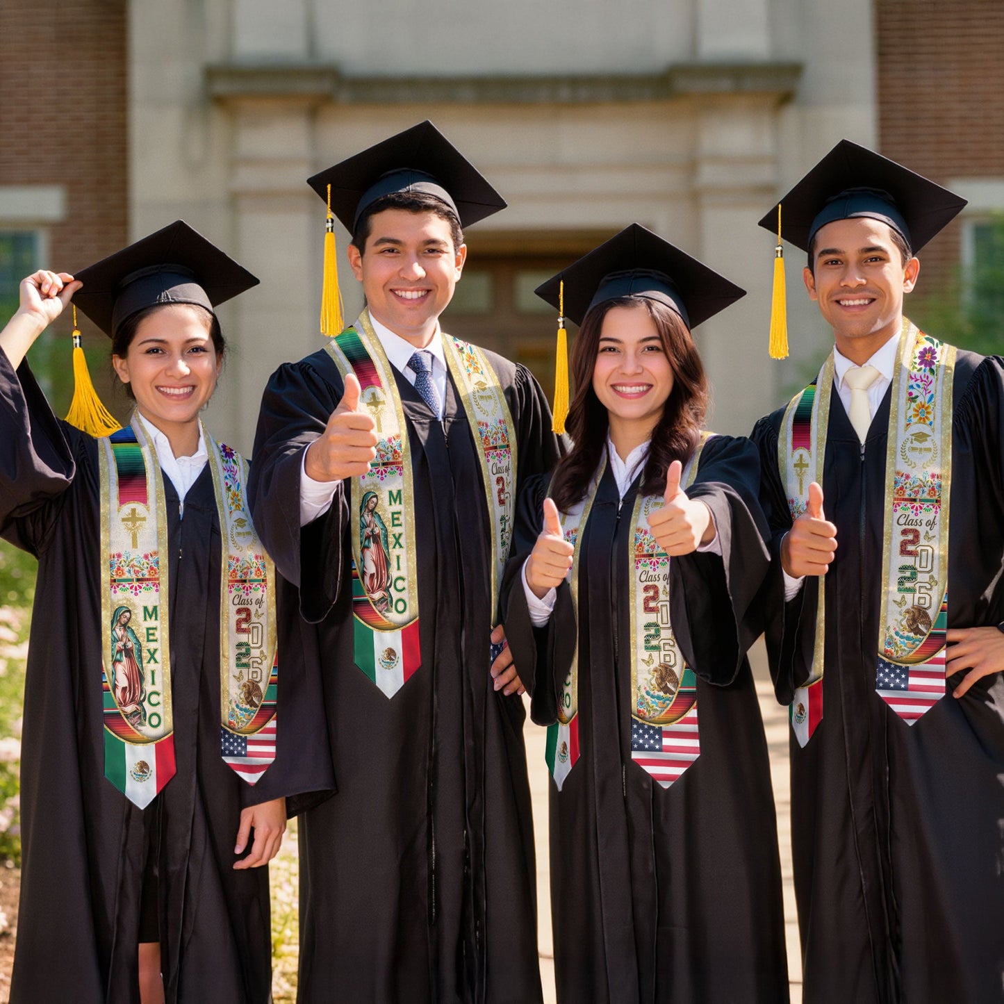 Mexican Graduation Stole Class of 2026 – Guadalupe Catholic Mexico Flag Sash