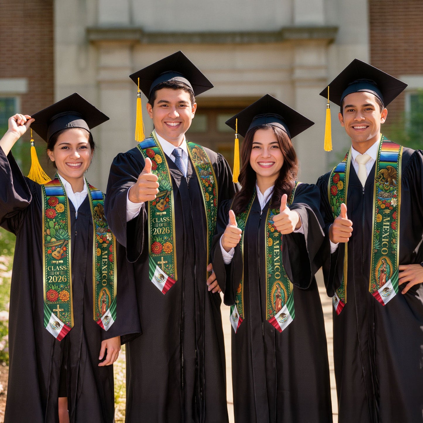 Mexico Graduation Stole Class of 2026 – Mexican Heritage Virgen Guadalupe Sash