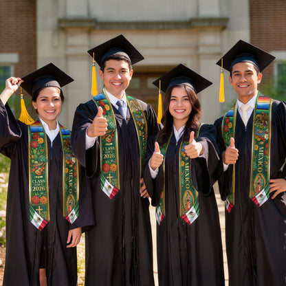 Mexico Graduation Stole Class of 2026 – Mexican Heritage Virgen Guadalupe Sash