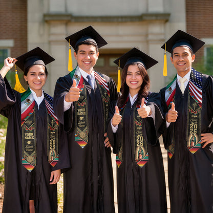 Custom Mexico USA Graduation Stole 2026 Virgin of Guadalupe Mexican American Heritage Sash