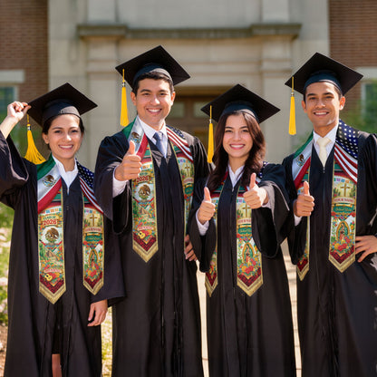 Custom Mexico Graduation Stole 2026 – Eagle Guadalupe USA Flag Serape Sash
