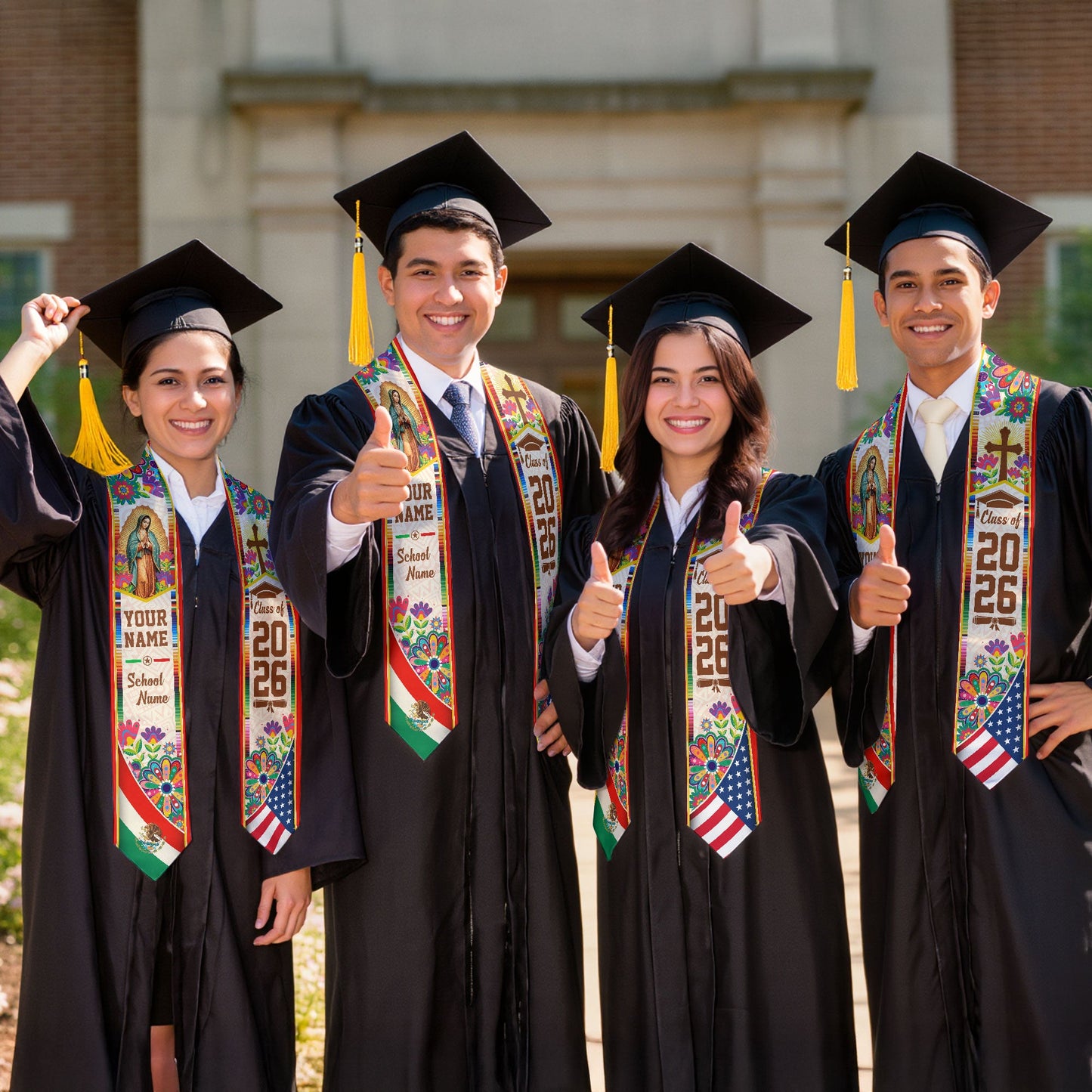 Mexican American Graduation Stole 2026 - Personalized Name Mexico USA Flag Sash