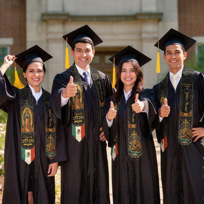 Personalized Mexican Graduation Stole 2026 - Our Lady of Guadalupe Aztec Heritage Sash
