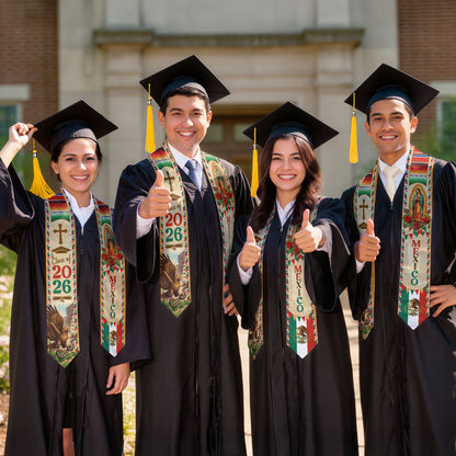 Mexican Flag Graduation Stole - Class of 2026 Sash for Graduation Ceremony