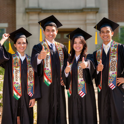 Mexico USA Flag Graduation Stole 2026 - Mexican American Heritage Graduation Sash