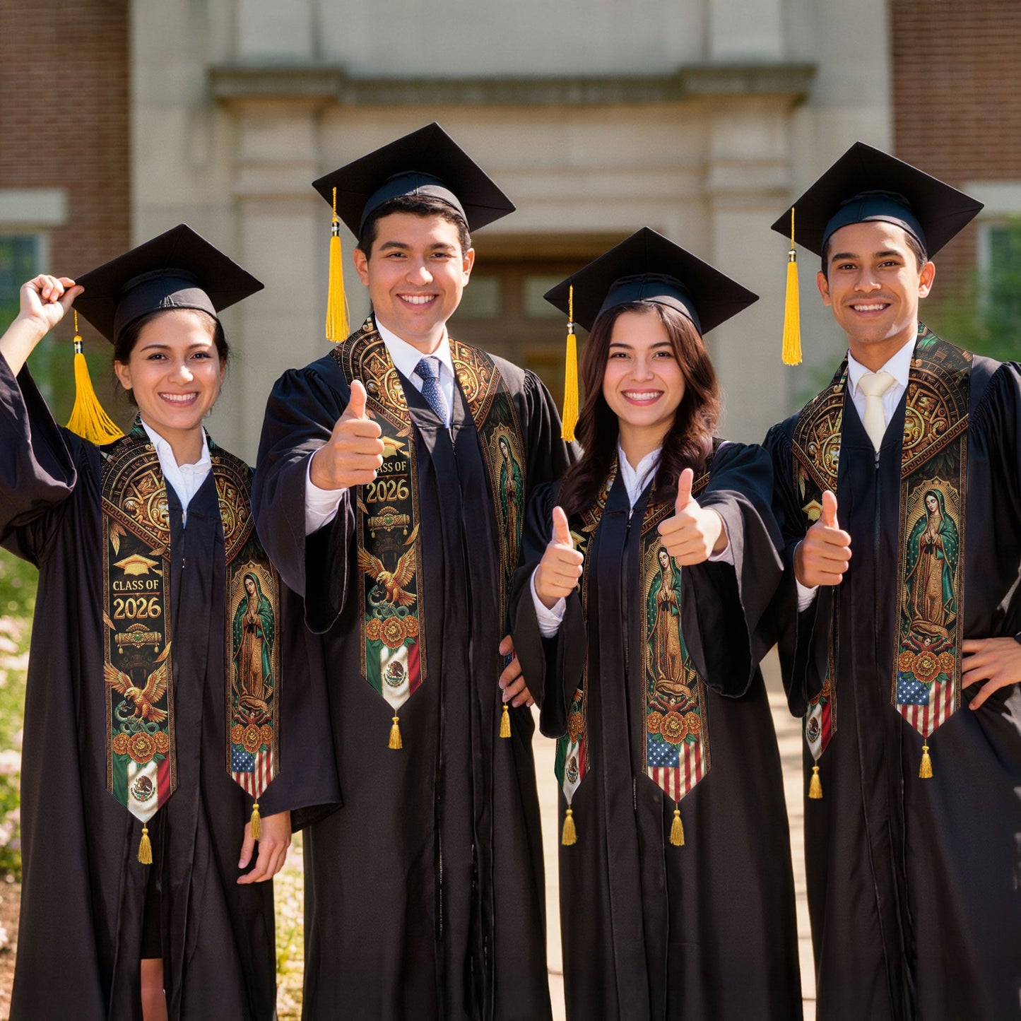 Class of 2026 Graduation Stole Mexico Flag Virgin Guadalupe Aztec Eagle Serape Tassel Sash