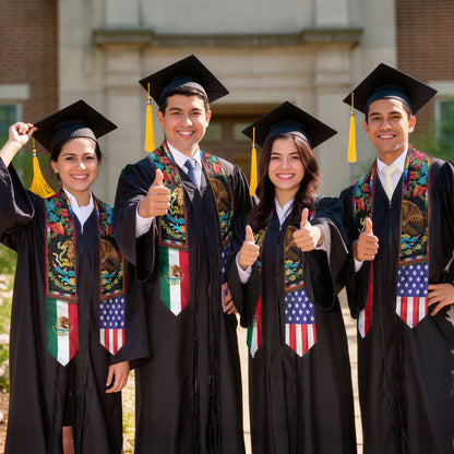 Mexican American Graduation Stole - Eagle Serpent Flag Sash Cultural Pride
