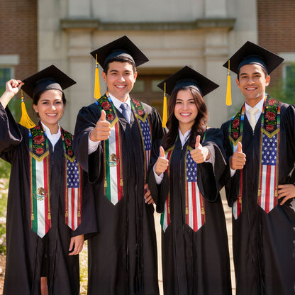 Mexico USA Floral Graduation Stole - Mexican American Heritage Serape Sash