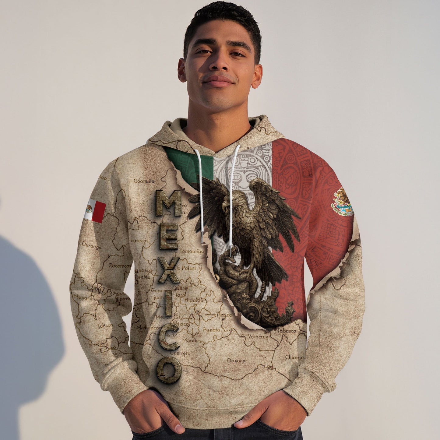 Mexico Vintage Map Flag Eagle Heritage Legacy Pride Culture Hoodie