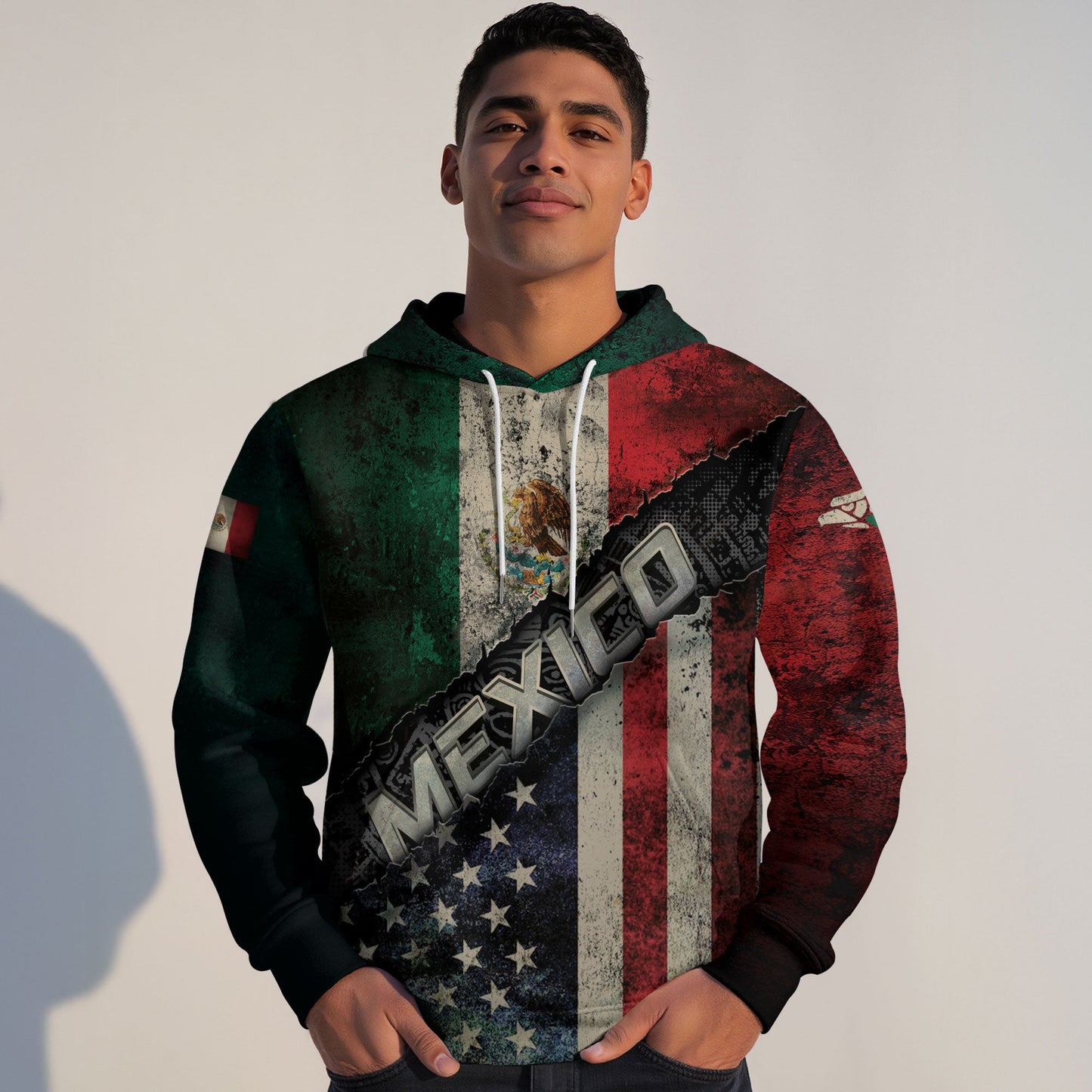 Mexico USA Flag Eagle Aztec Pattern Vintage Heritage Unity Pride Hoodie
