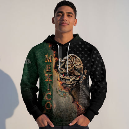 Mexico Flag Golden Eagle Fire Aztec Pyramid Heritage Power Warrior Hoodie