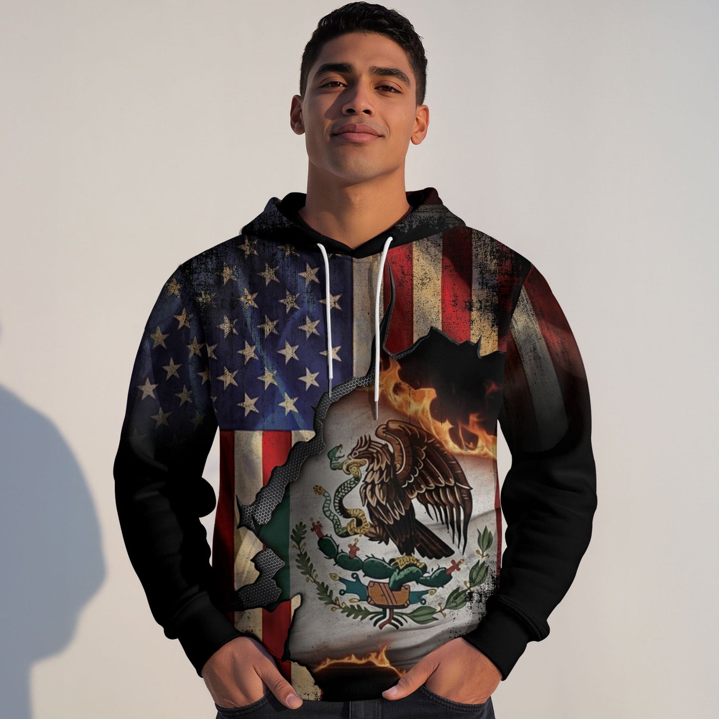 Mexico USA Flag Eagle Heritage Burn Through Pride Unity Warrior Hoodie