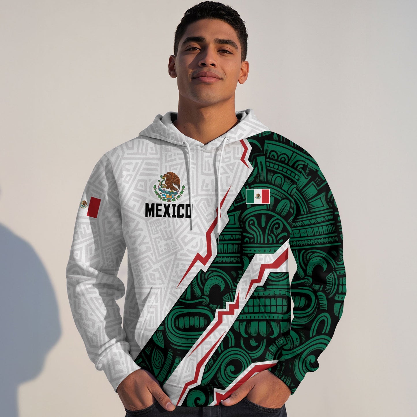 Mexican Flag Aztec Cultural Heritage Mens Green White Sudadera De Mexico Hoodie